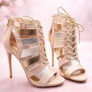 ❇️NEW JustFab Elegant Beige and Rose Gold Women's Heels Size 8 🌹
